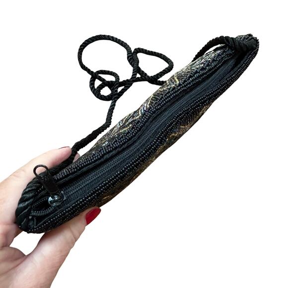 Vintage 1980’s black & blue beaded evening bag flapper prom purse mod geometric - Picture 6 of 12